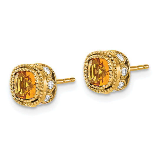 Exclusive 14K Gold Cushion-Cut Citrine & Diamond Earrings - Stylish Luxury