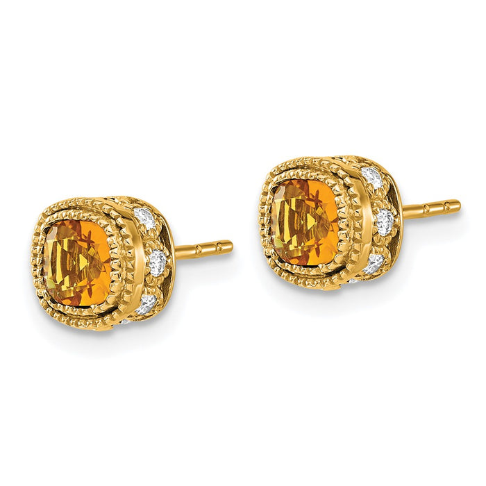 Exclusive 14K Gold Cushion-Cut Citrine & Diamond Earrings - Stylish Luxury-2