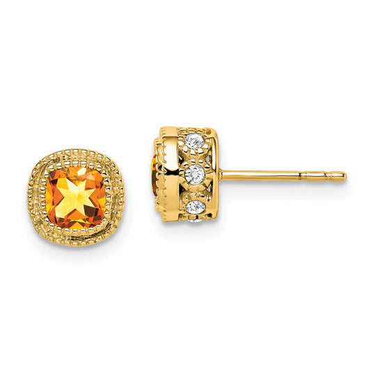 Exclusive 14K Gold Cushion-Cut Citrine & Diamond Earrings - Stylish Luxury