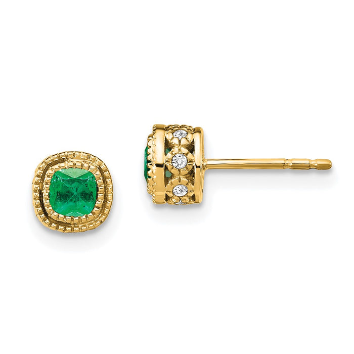 Shop Exclusive 14K Gold Emerald & Diamond Earrings - Stylish Luxury Design-1