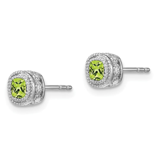 Shop Exclusive 14K White Gold Cushion-Cut Peridot Diamond Earrings, Stylish Value