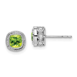 Shop Exclusive 14K White Gold Cushion-Cut Peridot Diamond Earrings, Stylish Value