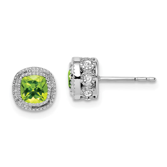 Shop Exclusive 14K White Gold Cushion-Cut Peridot Diamond Earrings, Stylish Value