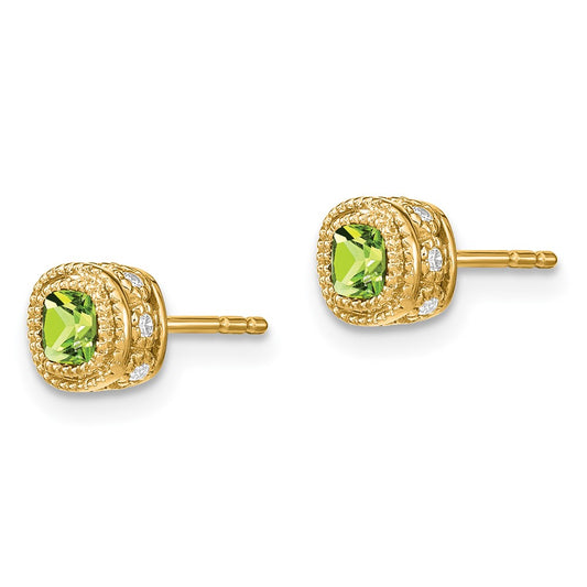 Buy Exclusive 14K Gold Cushion-Cut Peridot & Diamond Earrings - Stylish Value!