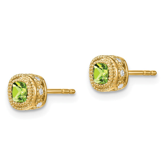 Buy Exclusive 14K Gold Cushion-Cut Peridot & Diamond Earrings - Stylish Value!-2