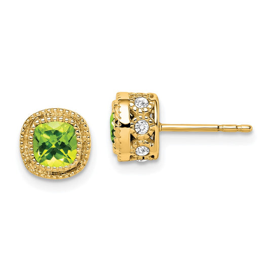 Buy Exclusive 14K Gold Cushion-Cut Peridot & Diamond Earrings - Stylish Value!