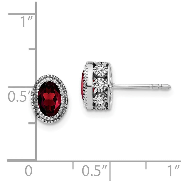 Designer 14K White Gold Oval Garnet & Diamond Earrings - Stylish Value Choice-4