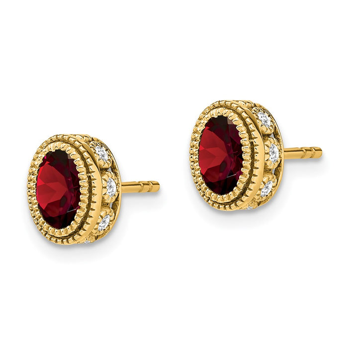 Buy Exclusive 14K Gold Oval Garnet & Diamond Earrings - Stylish Luxury Value!-2