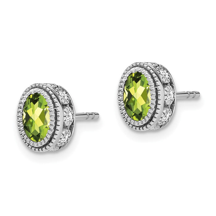 Buy Stylish 14K White Gold Oval Peridot & Diamond Earrings - Luxury Value!-2