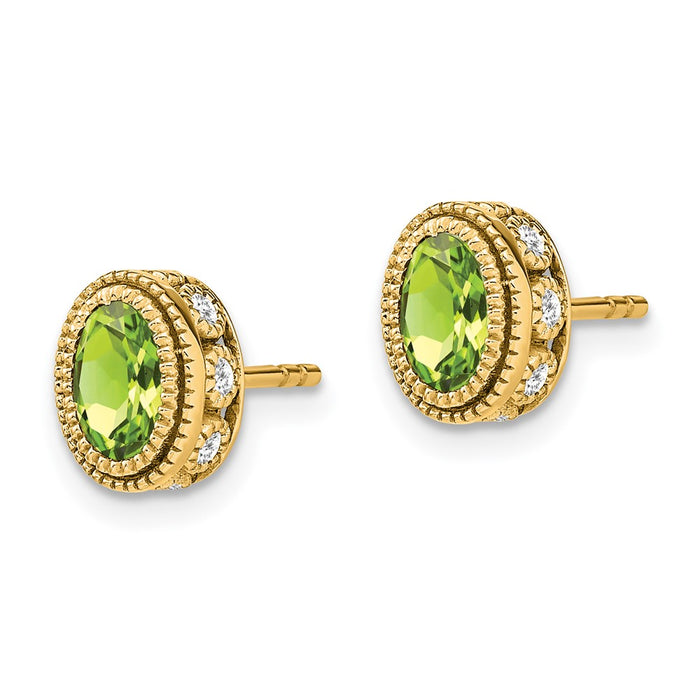 Buy Stylish 14K Gold Oval Peridot & Diamond Earrings - Luxury Jewelry Value-2