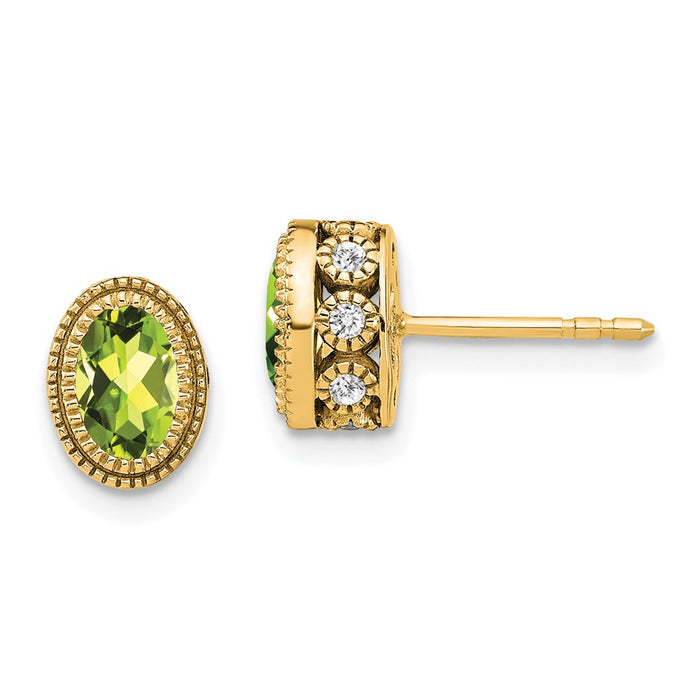 Buy Stylish 14K Gold Oval Peridot & Diamond Earrings - Luxury Jewelry Value-1