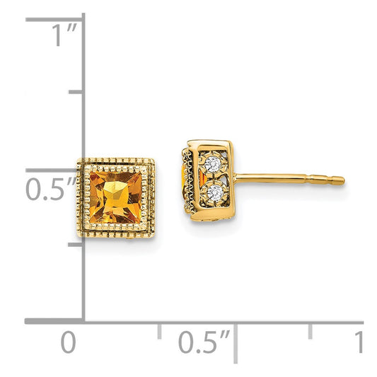 High-Quality 14K Gold Square Citrine & Diamond Earrings - Stylish Value!