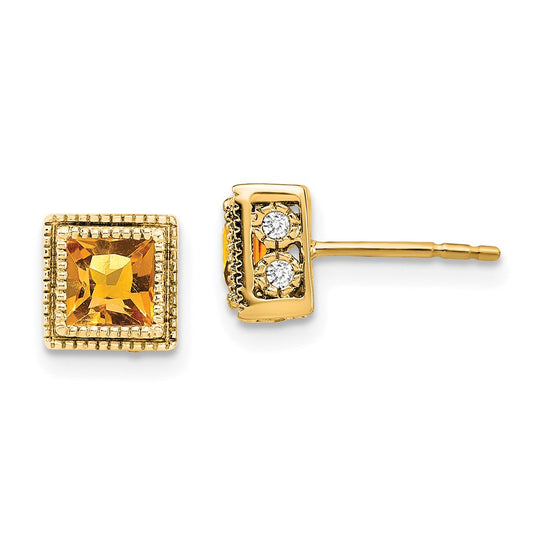 High-Quality 14K Gold Square Citrine & Diamond Earrings - Stylish Value!