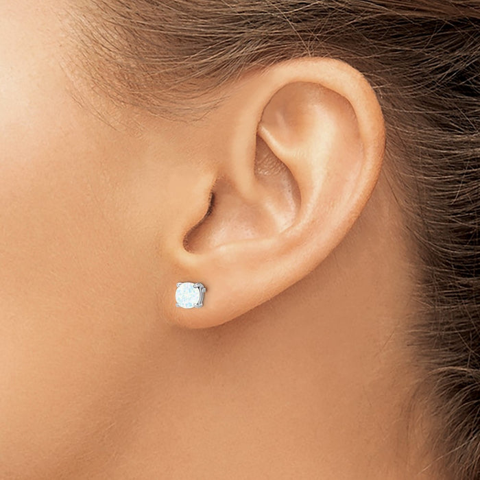 Buy Exclusive 14K White Gold Round Created Opal Stud Earrings - Stylish Value-3