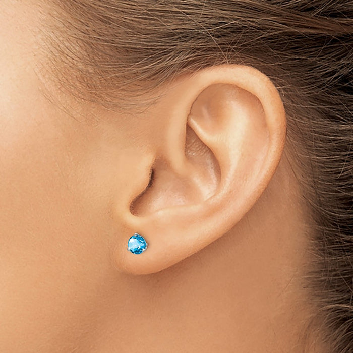 Shop Designer 14K White Gold Round Blue Topaz Stud Earrings - Stylish & Affordable!-3
