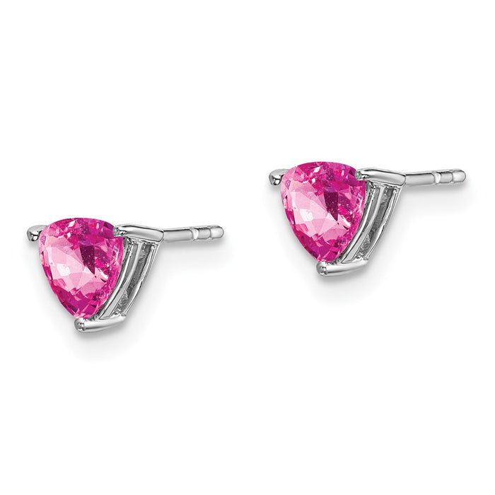 High-Quality 14K White Gold Trillion-Shaped Pink Sapphire Earrings - Stylish Value-2