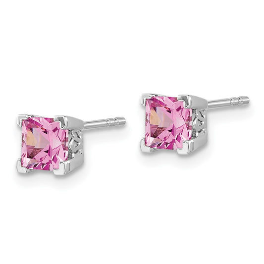 Shop Stylish 14K White Gold Square Earrings with Pink Sapphire - Affordable Luxury