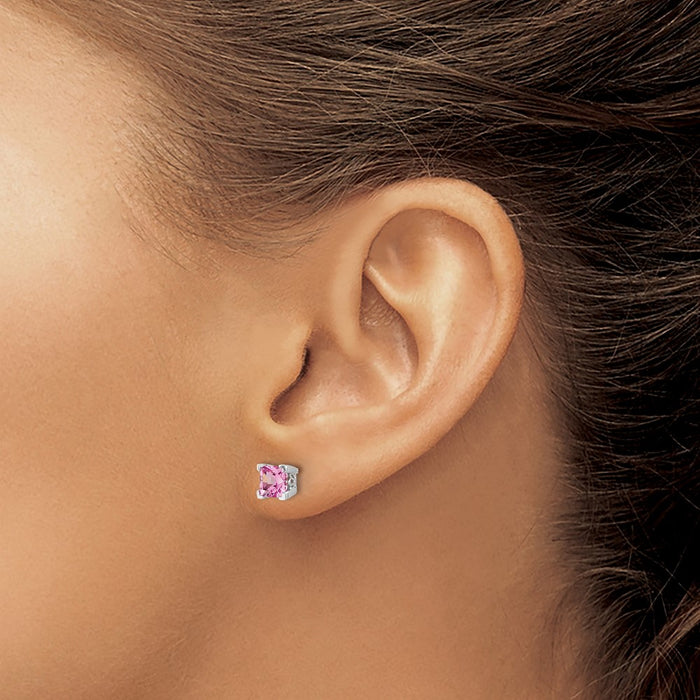 Shop Stylish 14K White Gold Square Earrings with Pink Sapphire - Affordable Luxury-3