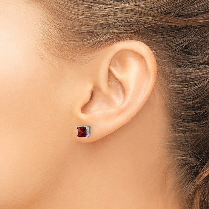 Exclusive 14K White Gold Square Garnet Stud Earrings - Stylish & Affordable!-3