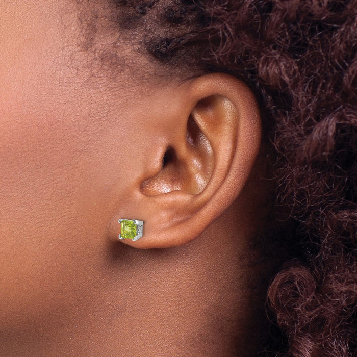 High-Quality 14K White Gold Square Peridot Stud Earrings - Stylish Luxury Value-3