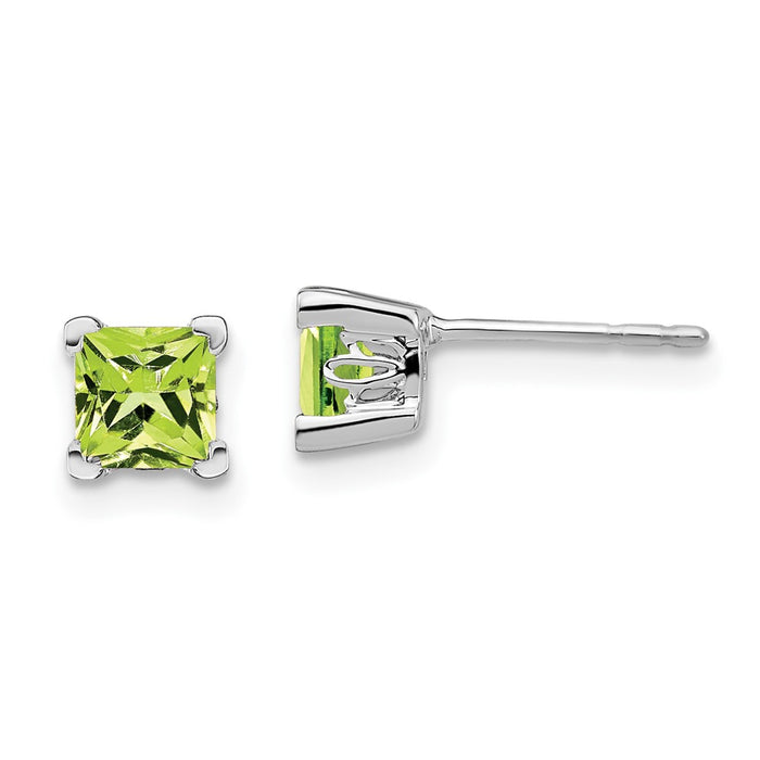 High-Quality 14K White Gold Square Peridot Stud Earrings - Stylish Luxury Value-1