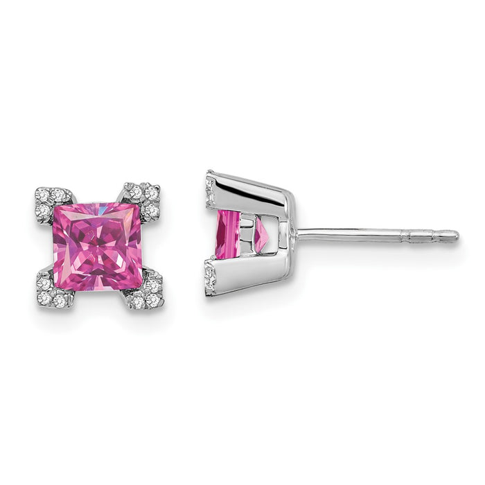 Shop Exclusive 14K White Gold Square Earrings with Pink Sapphire & Diamond Accents-1