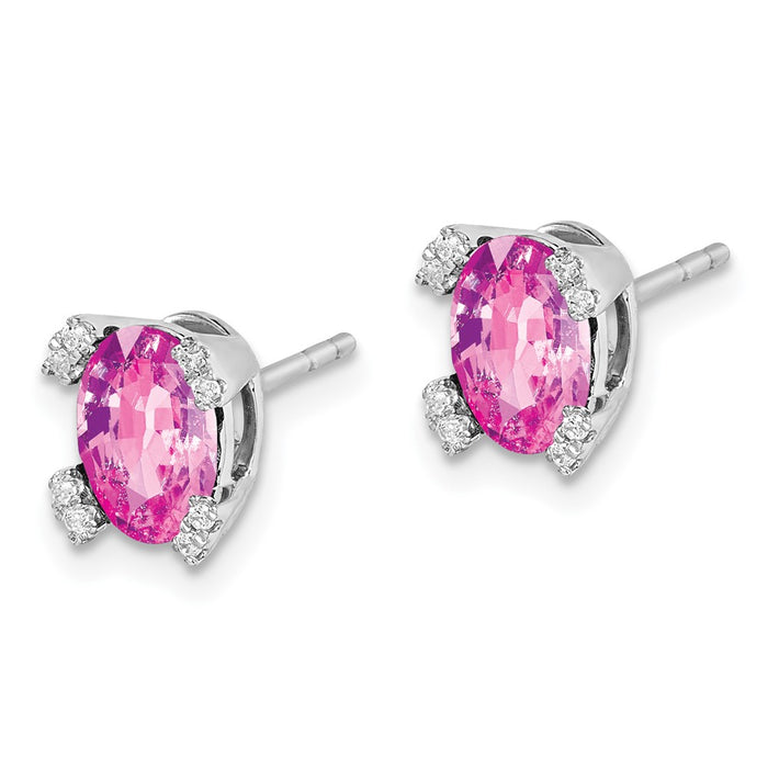 Exclusive 14K White Gold Oval Pink Sapphire & Diamond Earrings - Luxury Style-2