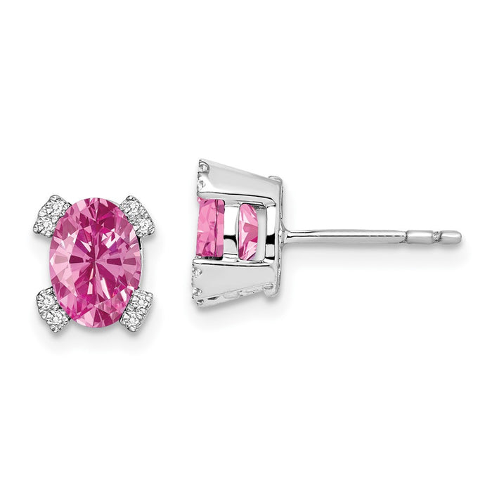 Exclusive 14K White Gold Oval Pink Sapphire & Diamond Earrings - Luxury Style-1
