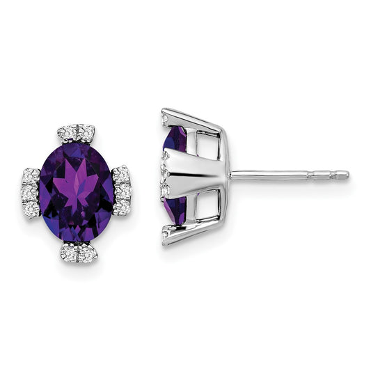 Exclusive 14K White Gold Oval Amethyst & Diamond Earrings - Stylish Value!
