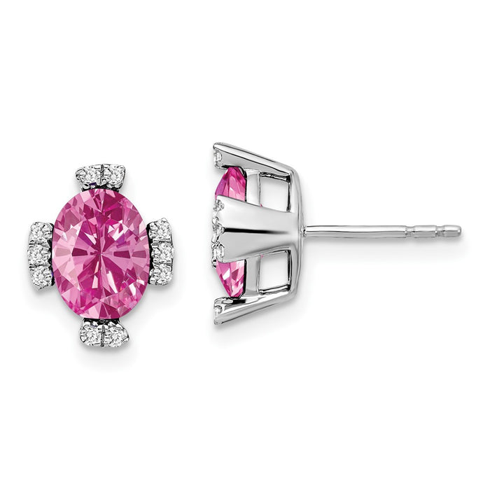 Buy Stylish 14K White Gold Oval Pink Sapphire & Diamond Earrings - Luxury Value!-1