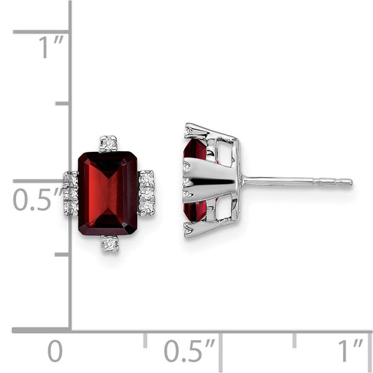 Buy Designer 14K White Gold Emerald-Cut Garnet & Diamond Earrings - Stylish Value