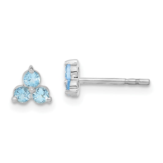 Exclusive 14K White Gold Triangle Earrings with 3-Stone Blue Topaz - Stylish Value