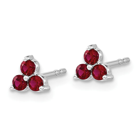 Buy Stylish 14k White Gold Triangle Earrings with 3-Stone Created Ruby