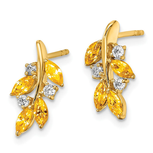 High-Quality 14K Gold Citrine & Diamond Leaf Earrings | Stylish Luxury Value