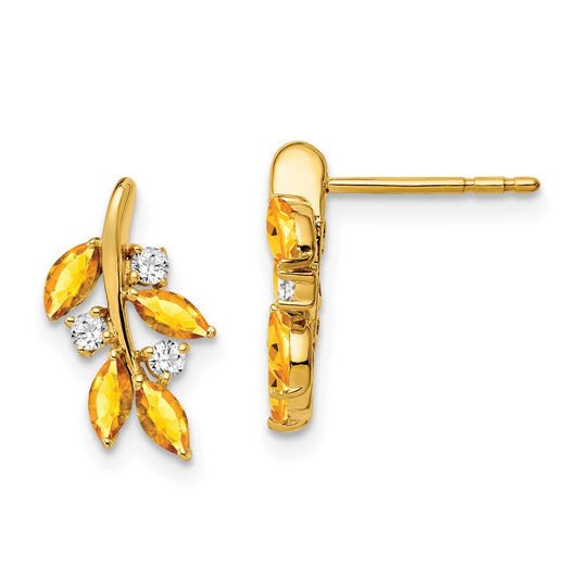 High-Quality 14K Gold Citrine & Diamond Leaf Earrings | Stylish Luxury Value