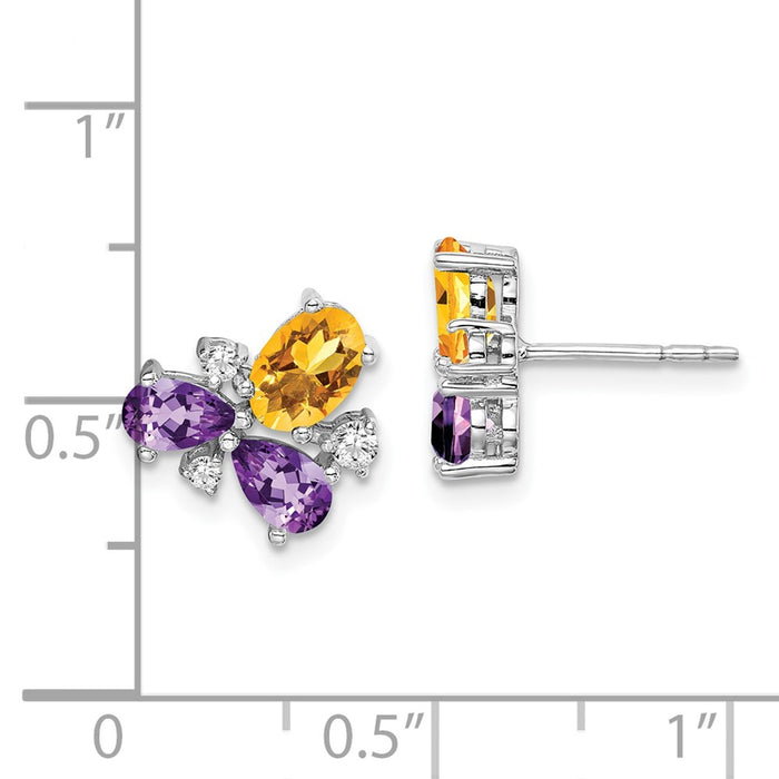Buy 14K White Gold Amethyst, Citrine & Diamond Earrings - Stylish Luxury!-4