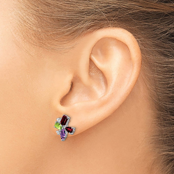 Buy Stylish 14K White Gold Earrings with Amethyst, Peridot & Diamonds-3