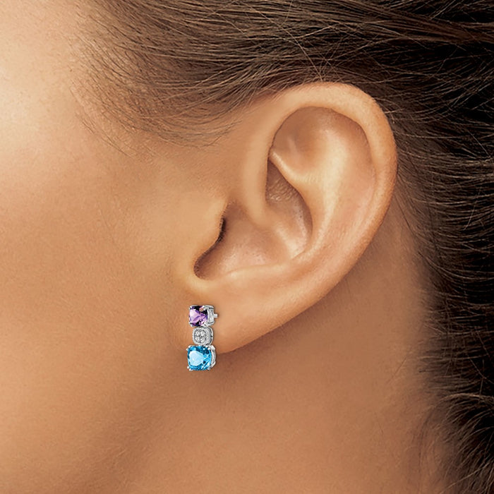 Shop Stylish 14K White Gold Earrings with Amethyst & Blue Topaz - Luxury Value-3
