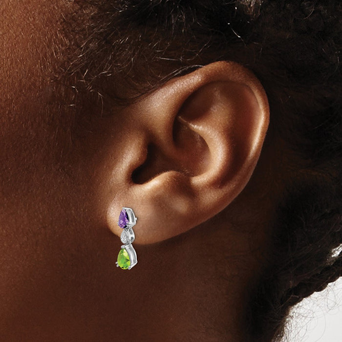 Exclusive 14K White Gold Amethyst, Peridot & Diamond Earrings - Luxury Style-3