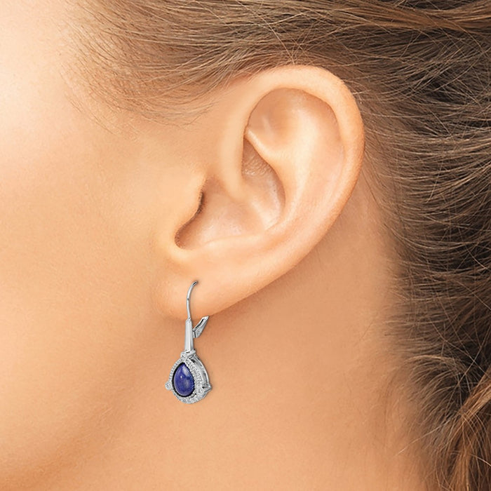 Shop Stylish 14K White Gold Leverback Earrings with Lapis & Diamond Accents-3