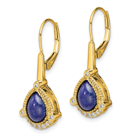 Buy Exclusive 14K Gold Pear-Shaped Lapis & Diamond Earrings - Stylish Value!