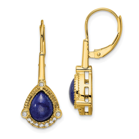 Buy Exclusive 14K Gold Pear-Shaped Lapis & Diamond Earrings - Stylish Value!