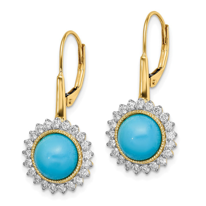 High-Quality 14K Gold Turquoise & Diamond Leverback Earrings - Stylish Value!-2