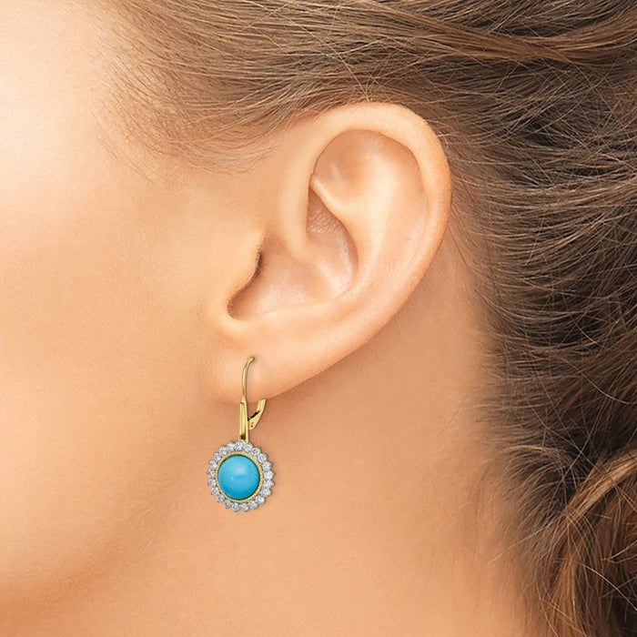 High-Quality 14K Gold Turquoise & Diamond Leverback Earrings - Stylish Value!-3