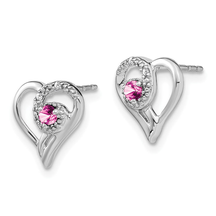 High-Quality 14K White Gold Heart Earrings with Pink Sapphire & Diamonds - Stylish Value!-2