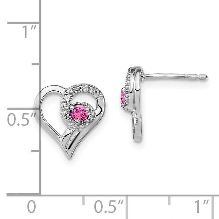 High-Quality 14K White Gold Heart Earrings with Pink Sapphire & Diamonds - Stylish Value!-4