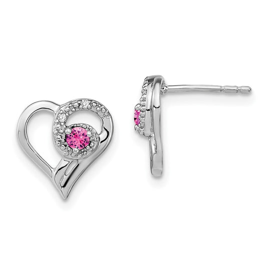 High-Quality 14K White Gold Heart Earrings with Pink Sapphire & Diamonds - Stylish Value!