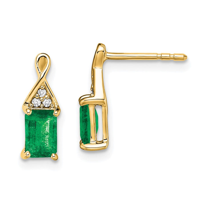 High-Quality 14K Gold Emerald & Diamond Earrings - Stylish Luxury at Great Value-1