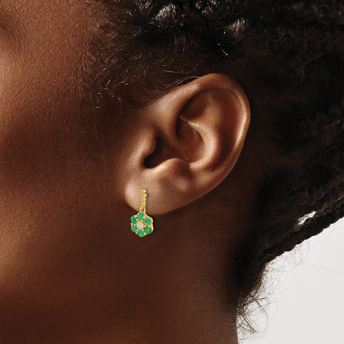 Shop Exclusive 14K Gold Emerald & Diamond Earrings - Stylish Luxury Value!-3