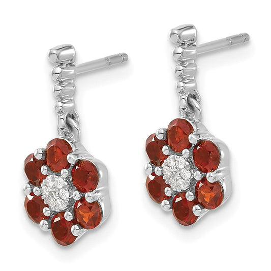 High-Quality 14K White Gold Garnet & Diamond Earrings - Stylish Luxury Value